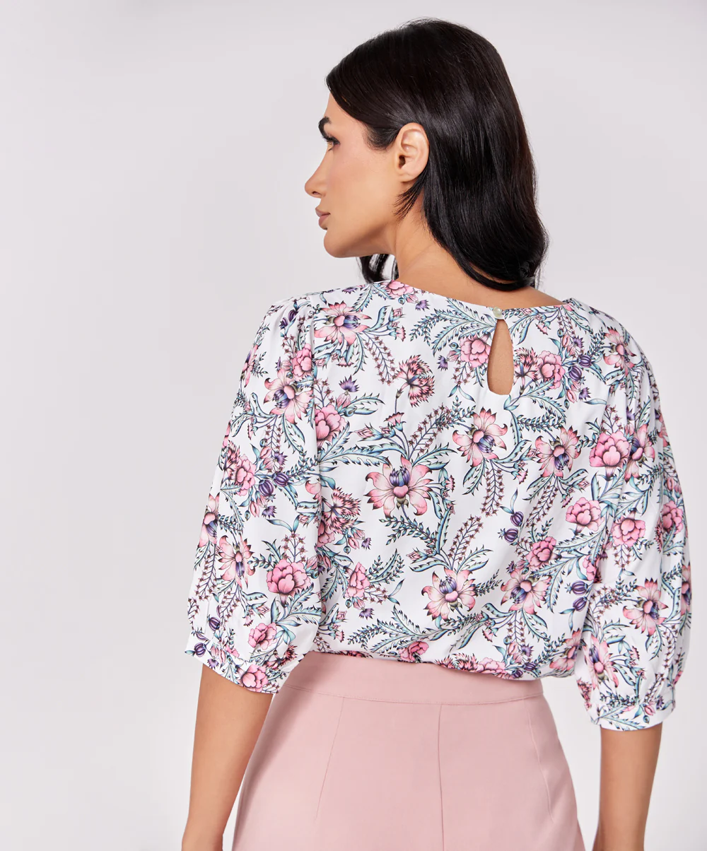 Half Puffed Sleeve Round Neck Top - Image 5