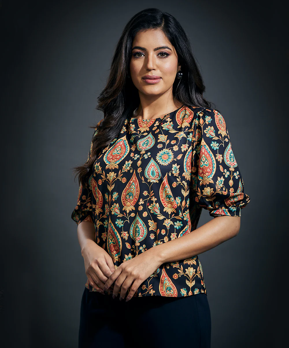 Half Sleeve Black Chiffon Round Neck Top - Image 5