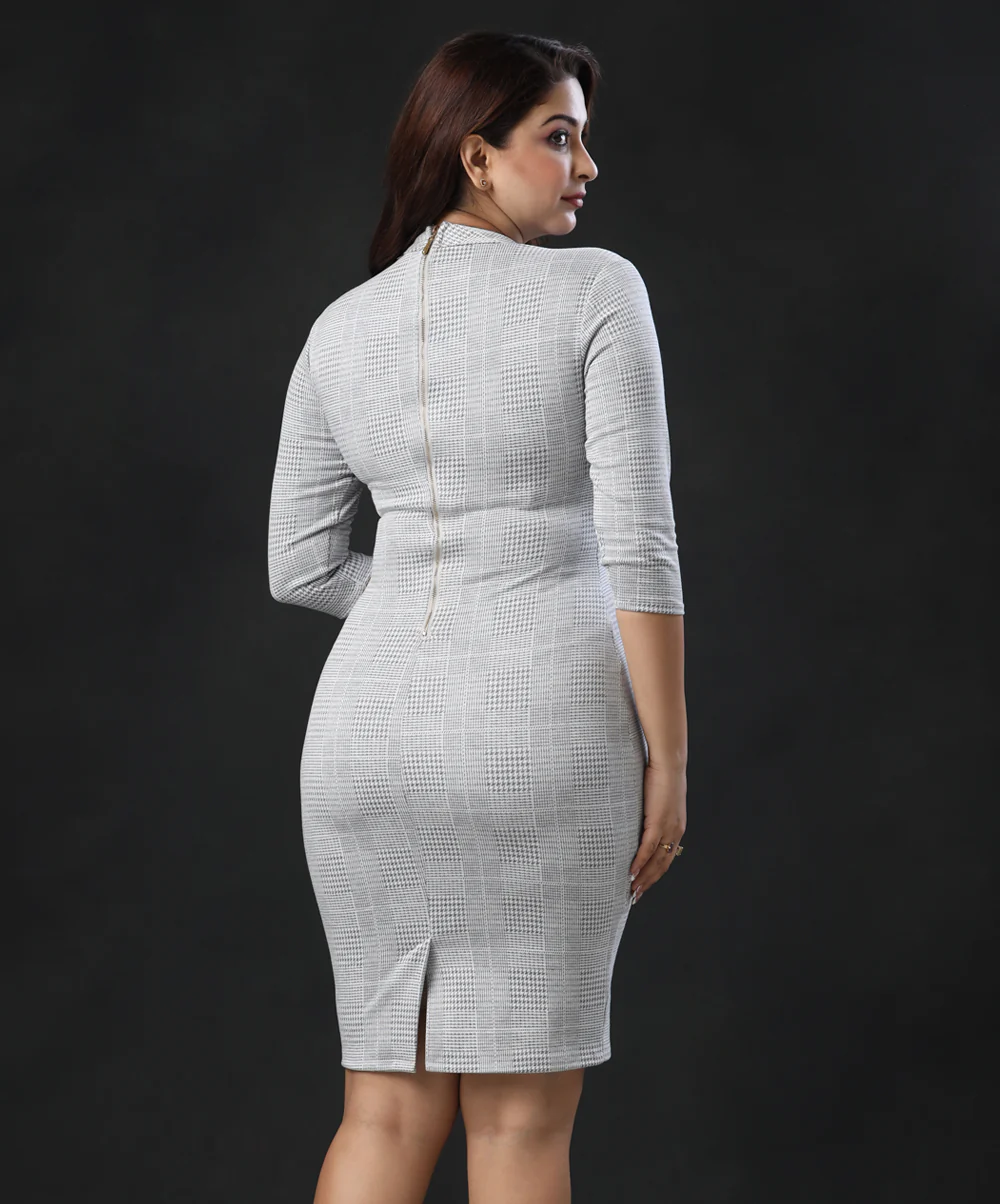 Half Sleeve Bodycon Check Dress - Image 2