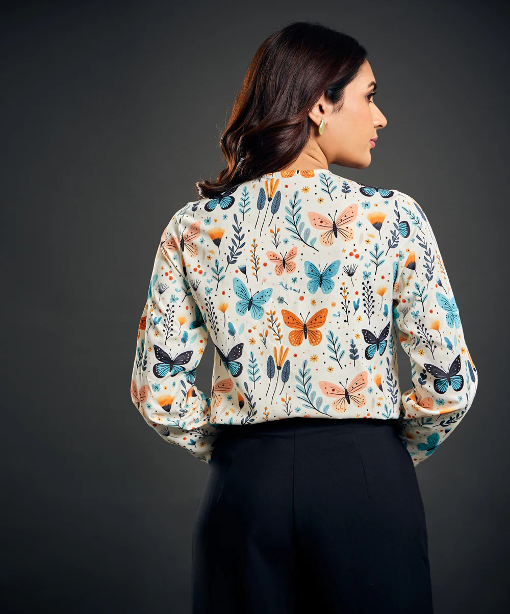 Half Sleeve Butterfly Printed Top - Image 5