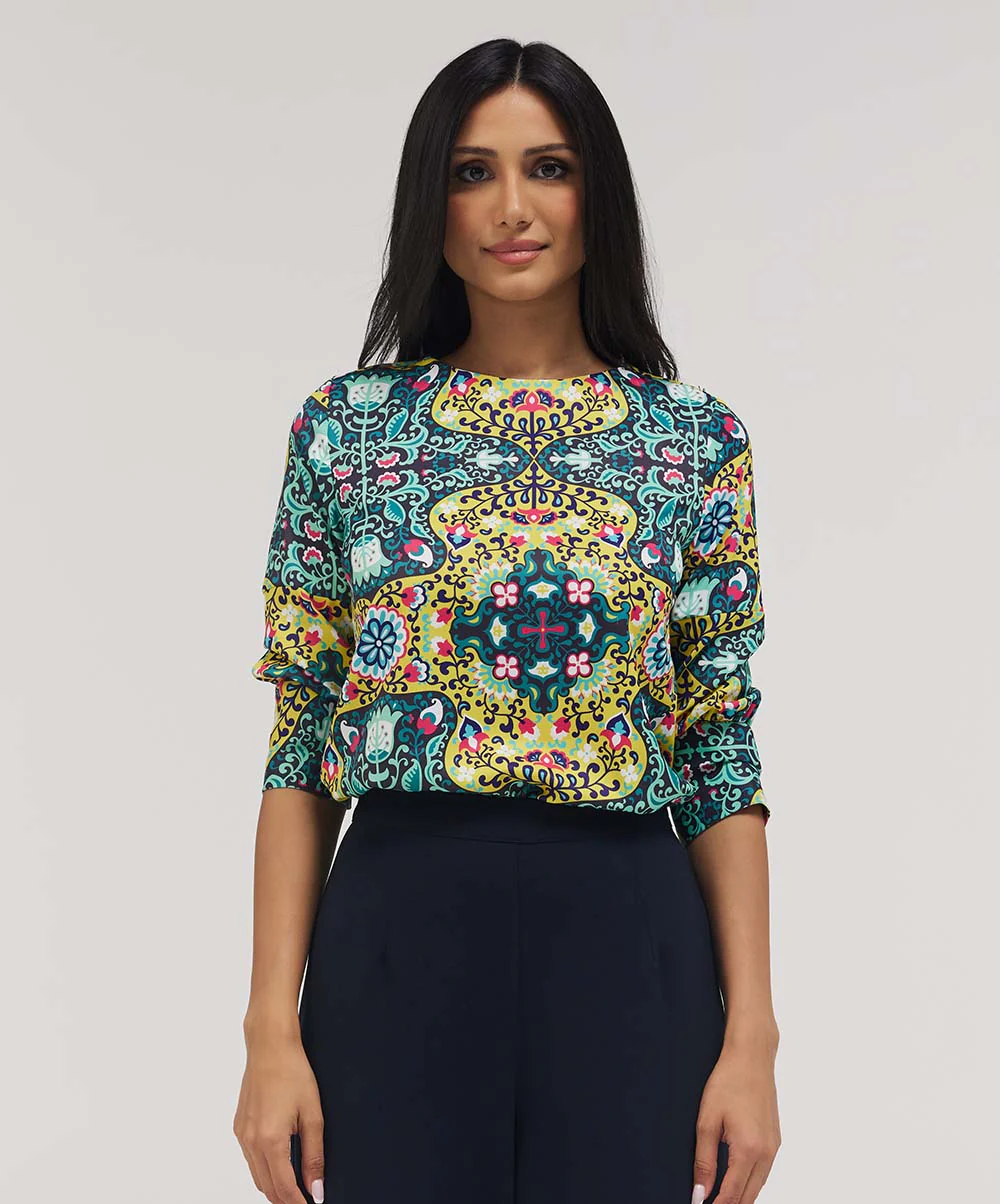Half Sleeve Chiffon Top With A Cuffed Sleeve - Image 2