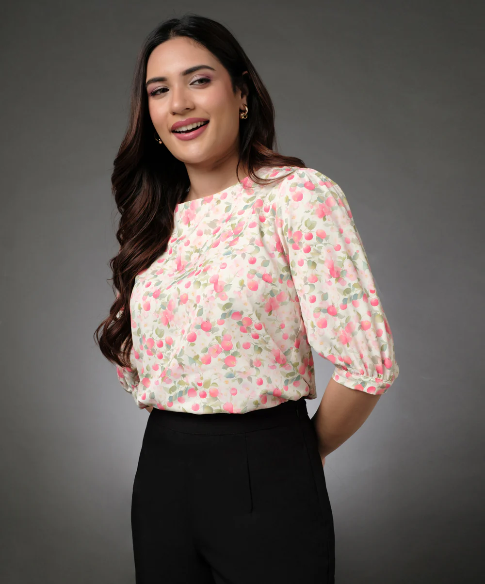Half Sleeve Floral Chiffon Top - Image 3