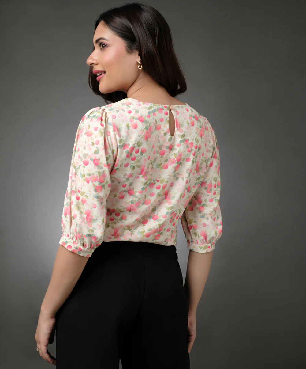 Half Sleeve Floral Chiffon Top - Image 4