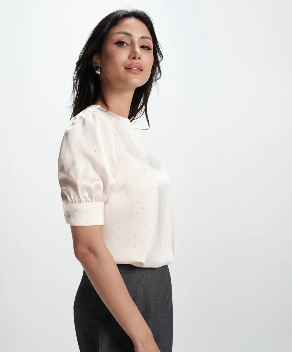 Half Sleeve Glitter Dotted Satin Top