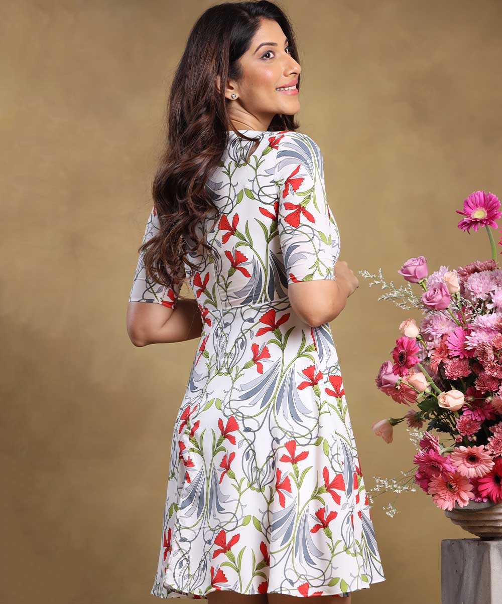 Half Sleeve Mini Printed Skater Dress - Image 2