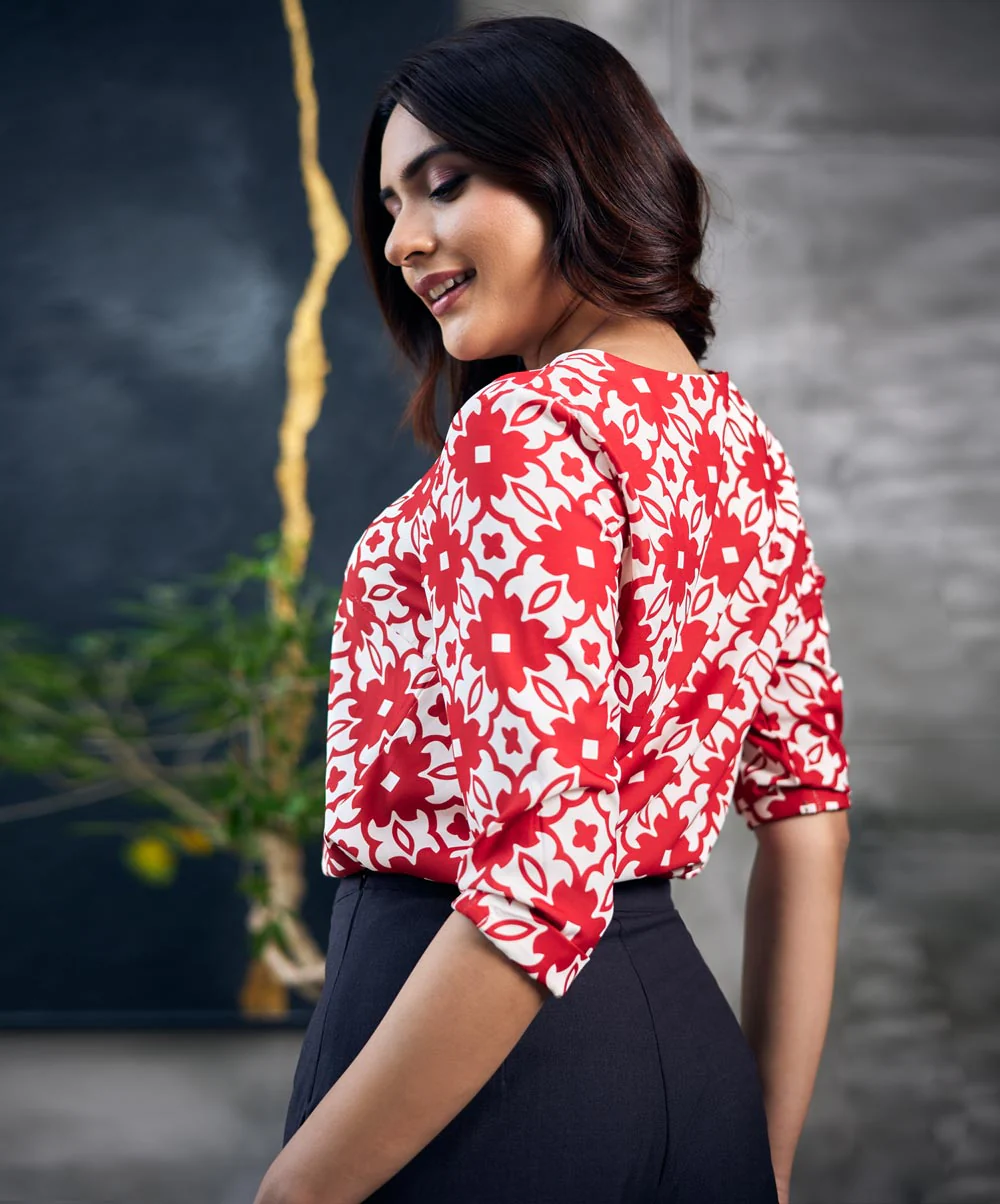 Half Sleeve Printed Chiffon Top - Image 5