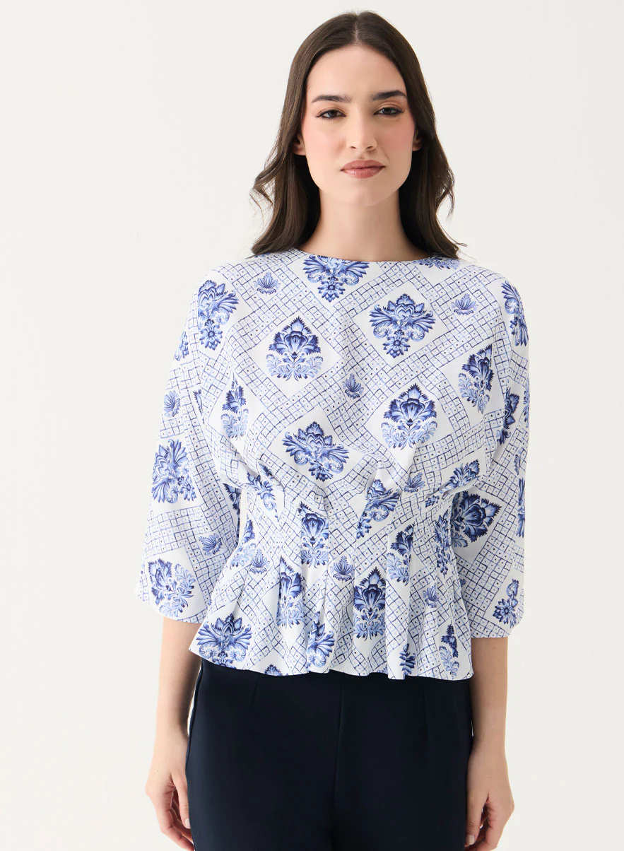 Half Sleeve Printed Peplum Top - Image 4
