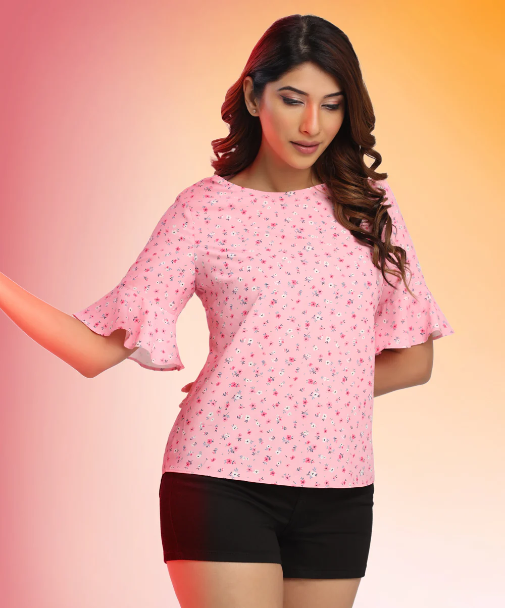 Half Sleeve Round Neck Flouncy Top - Image 2