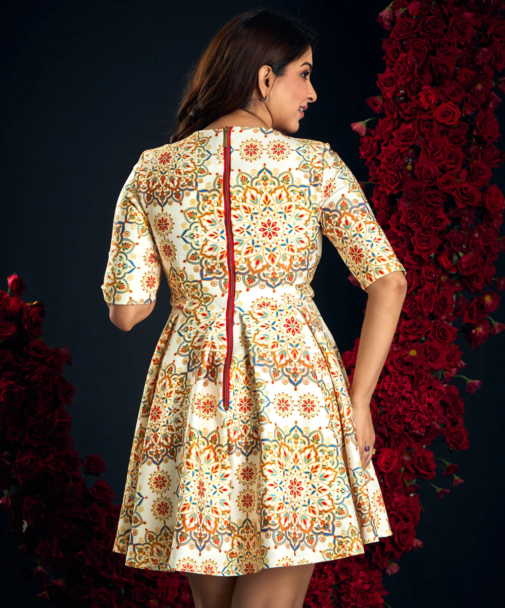 Half Sleeve Round Pleated Skater Dress - Image 3