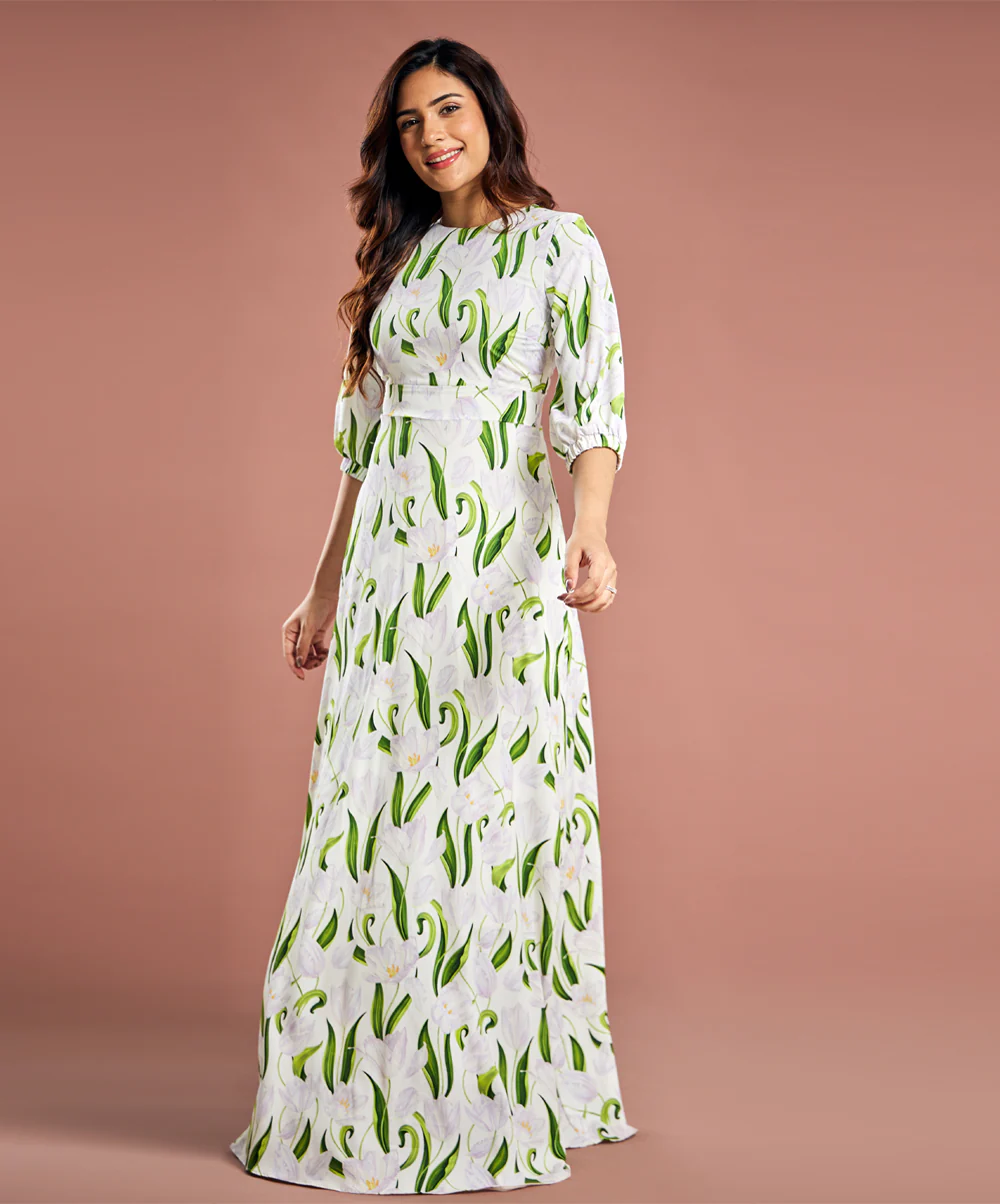Half Sleeve Tulip Printed Maxi Dress - Image 3