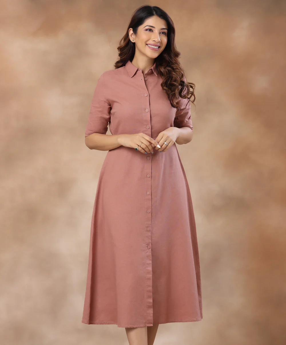 Half Sleeve With Button Stand Dress - Image 2