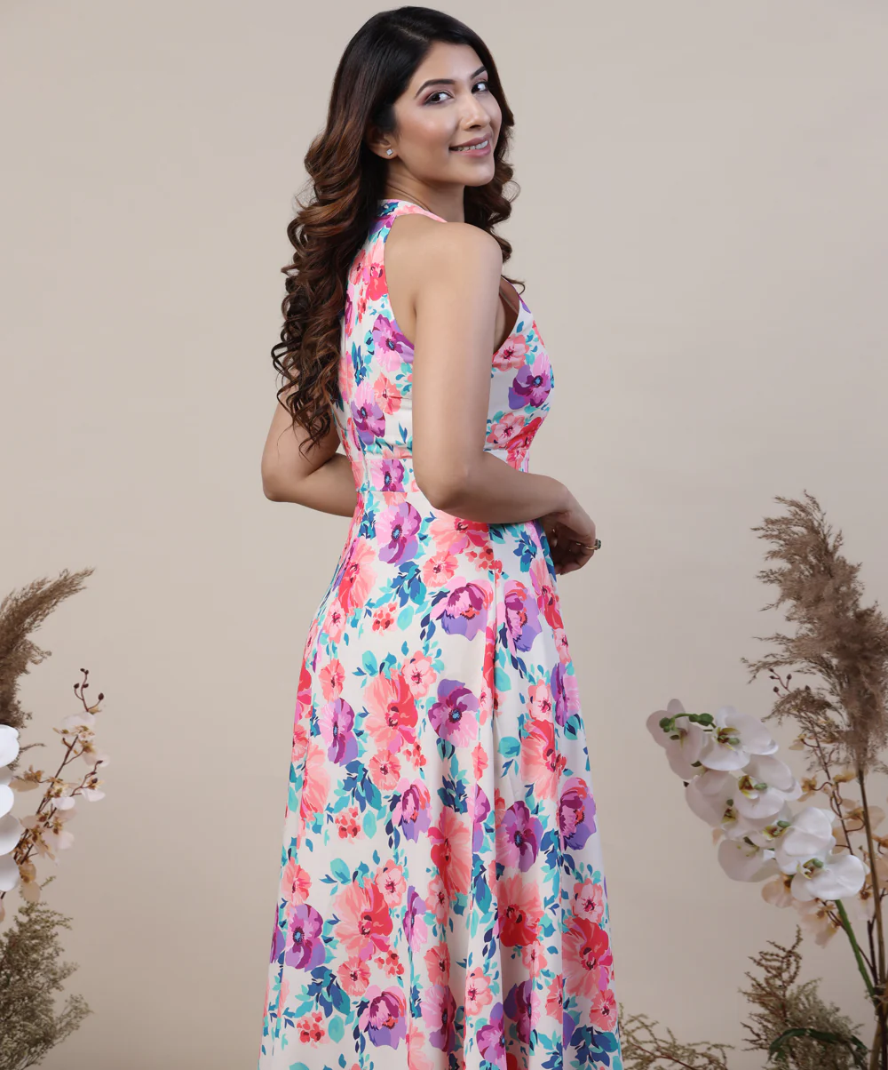 Halter Neck Floral Printed Chiffon Maxi - Image 3