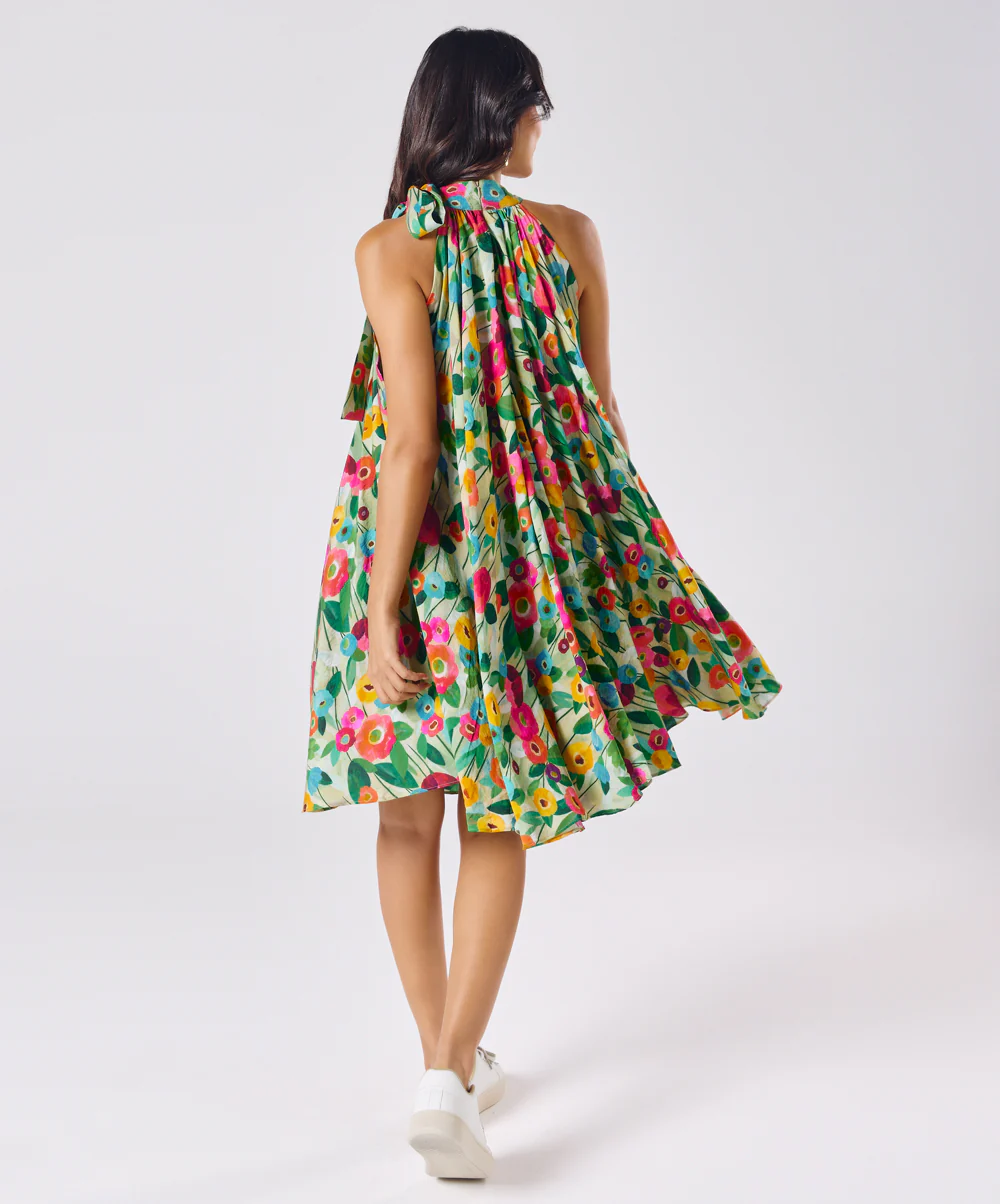 Halter Neck Flouncy Printed Dress - Image 5
