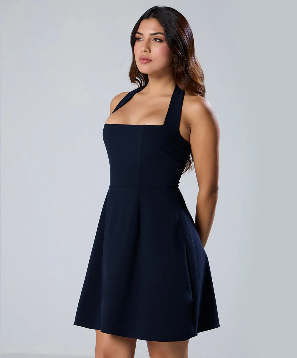Halter Neck Mini Formal Blue Dress - Image 2