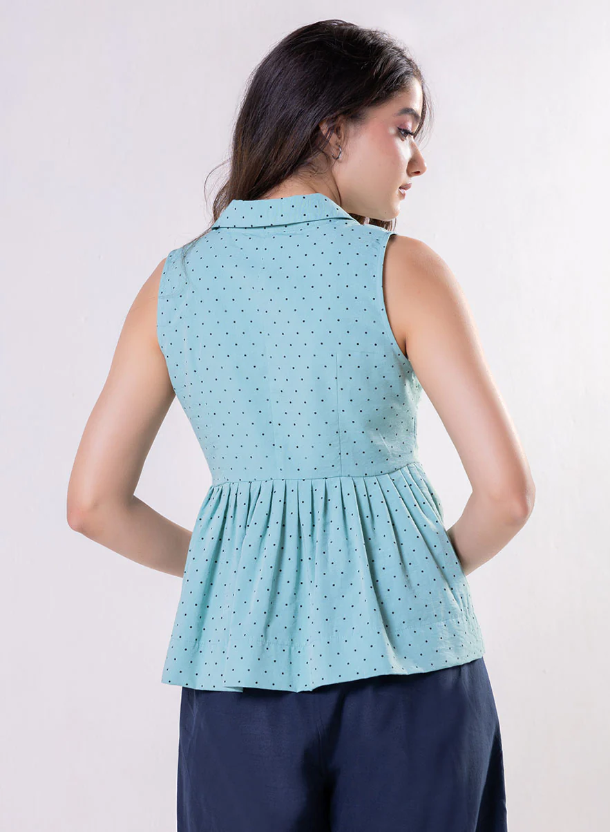 Halter Neck Peplum Blue Top - Image 3