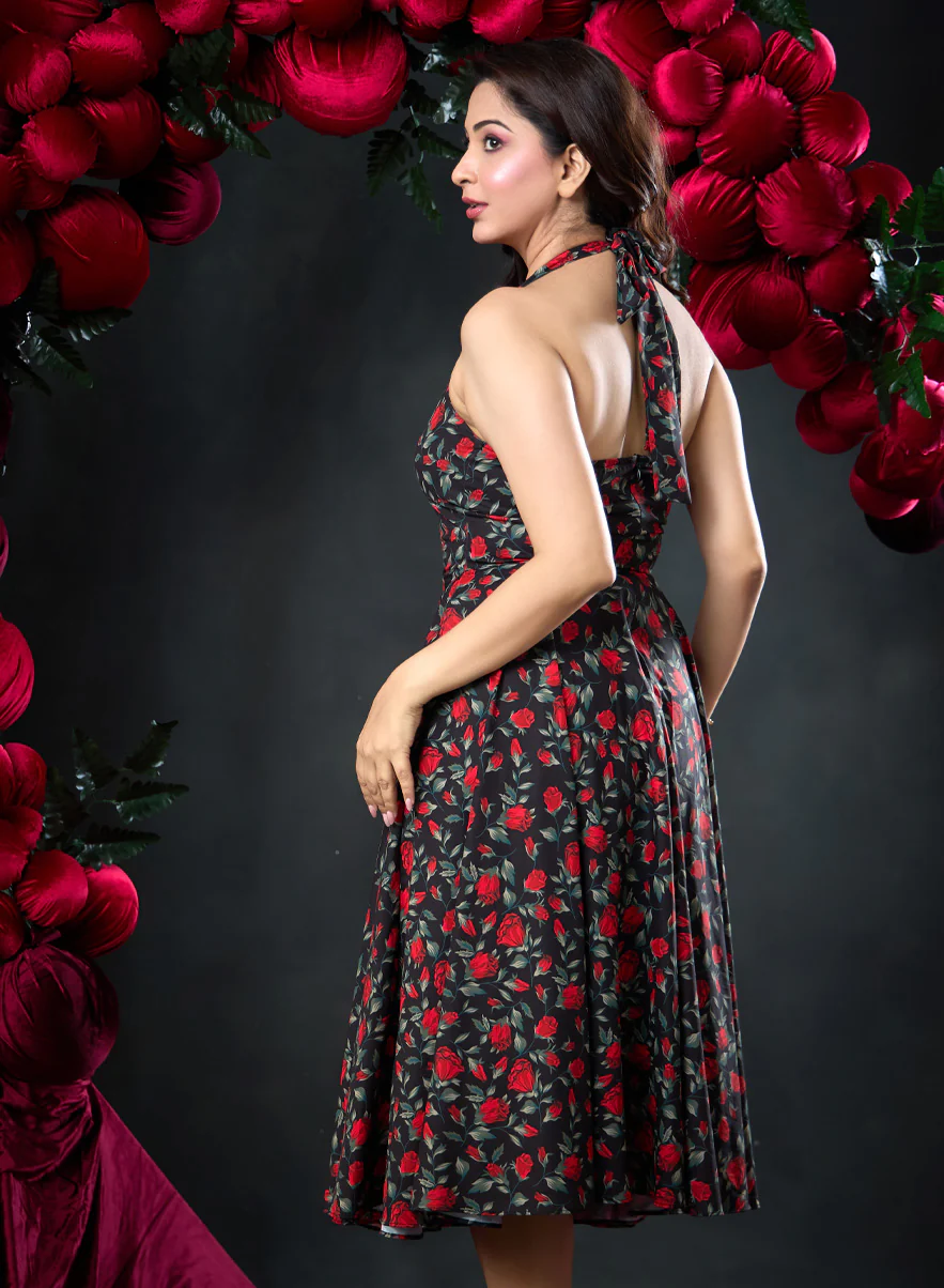 Halter Neck Printed Chiffon Dress - Image 2