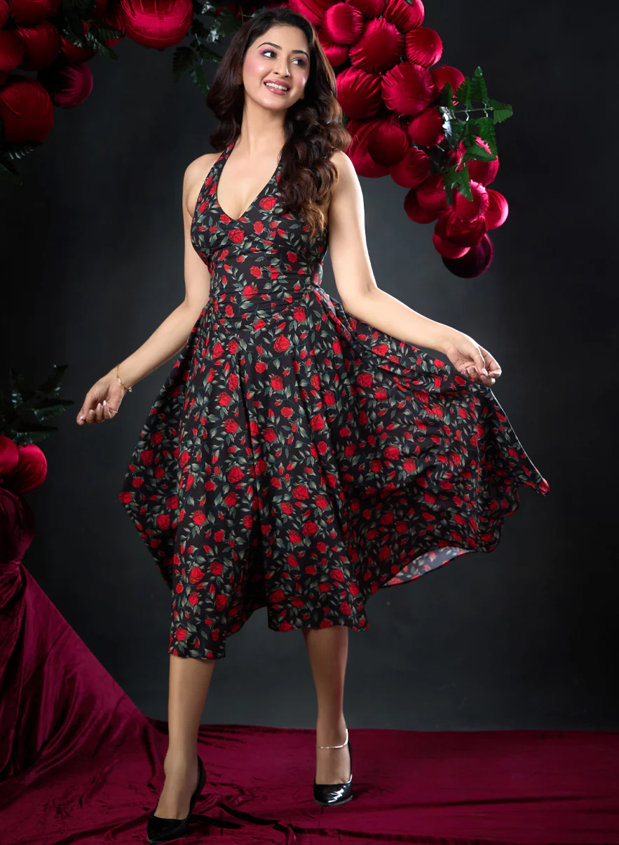 Halter Neck Printed Chiffon Dress - Image 3