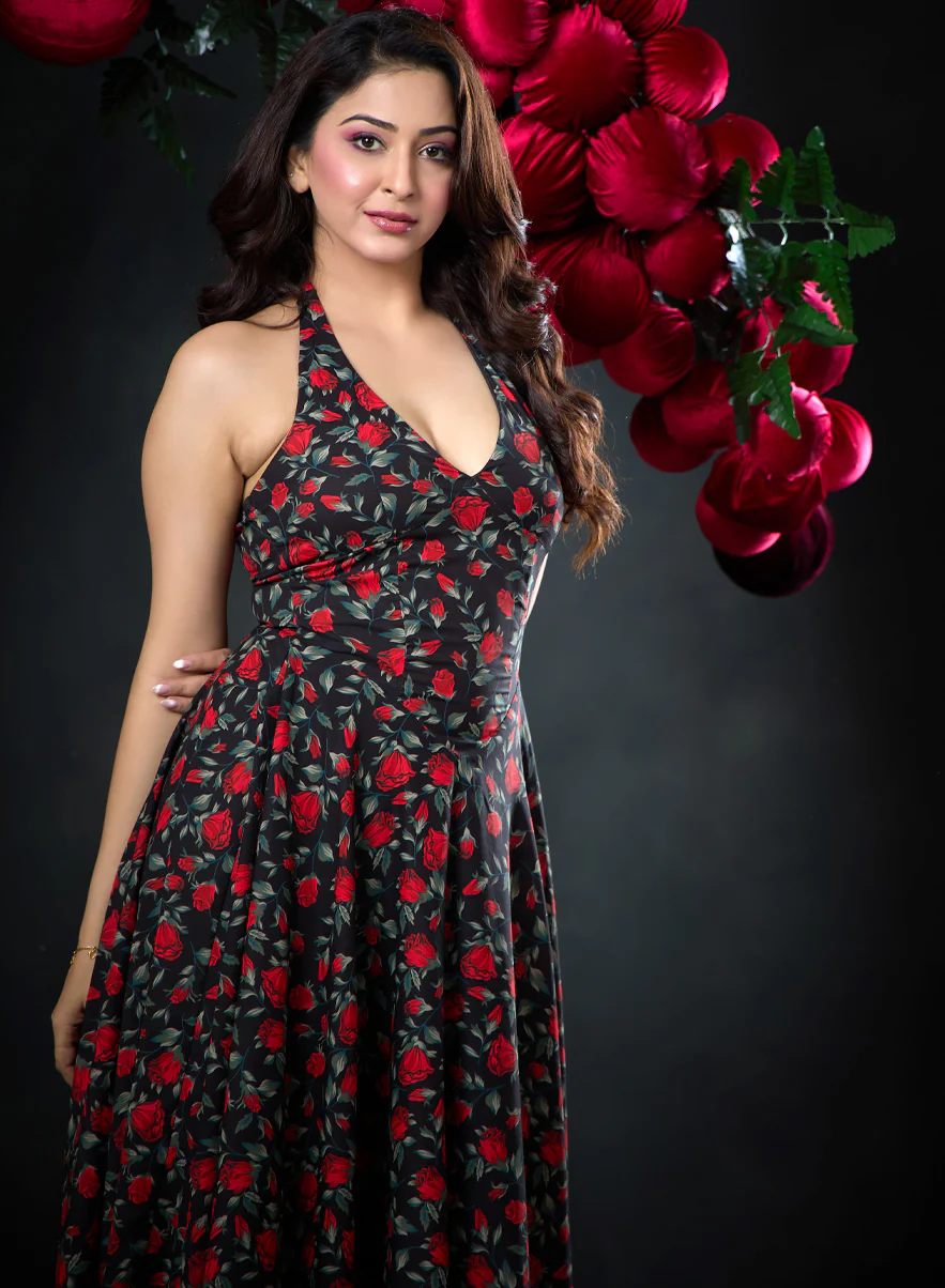 Halter Neck Printed Chiffon Dress - Image 6