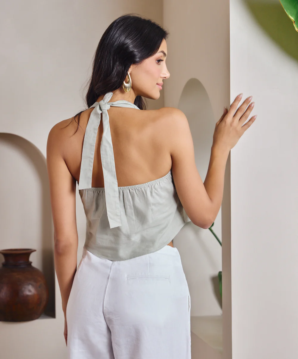 Halter Vneck Linen Top - Image 3