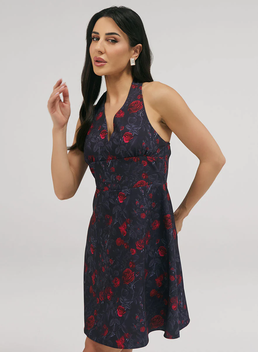 Halter With A Tie Neck Printed Dress - Image 3