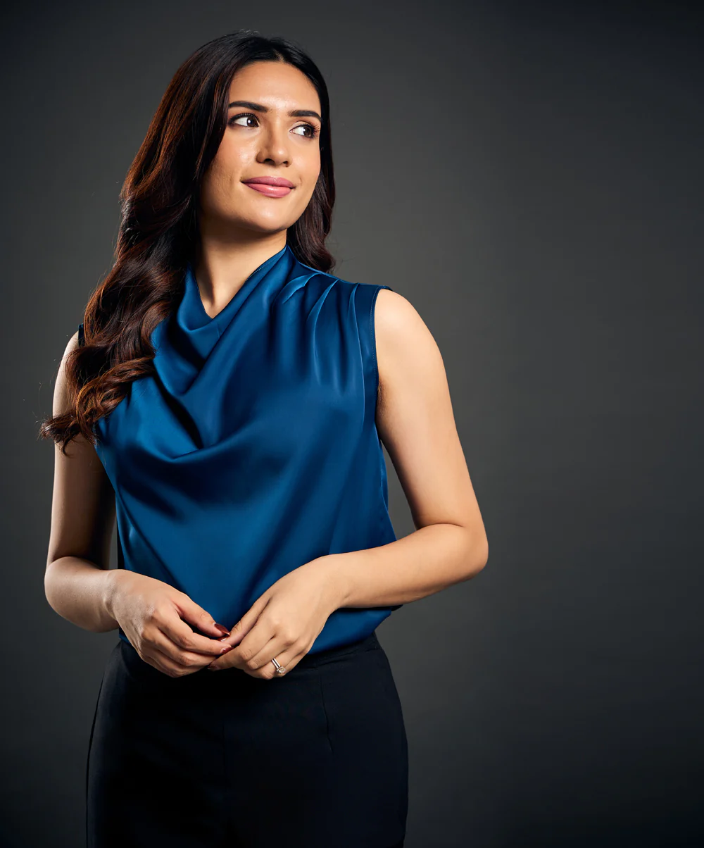 High Cowl Neck Blue Top - Image 5