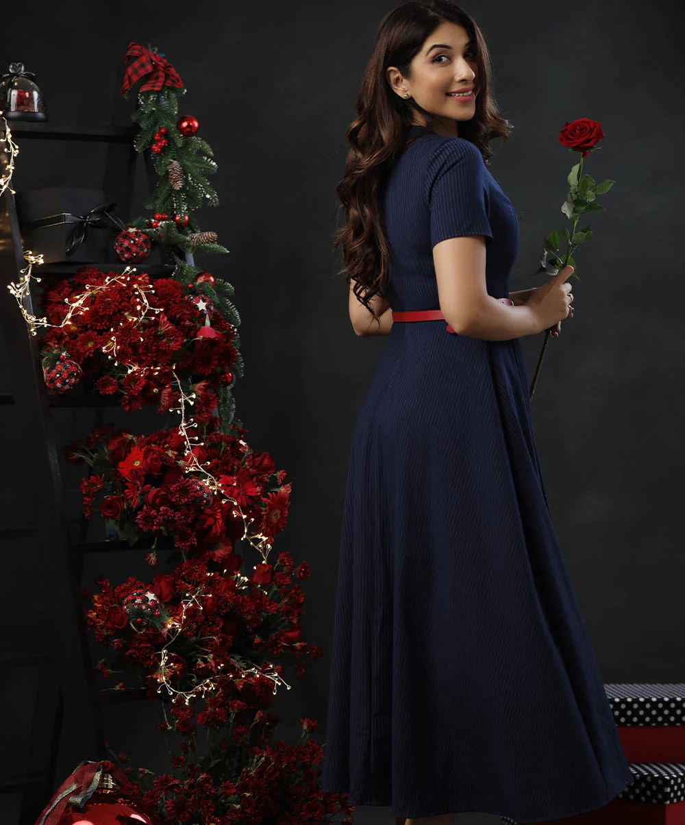 High Neck Basic Elegant Solid Dress - Image 2