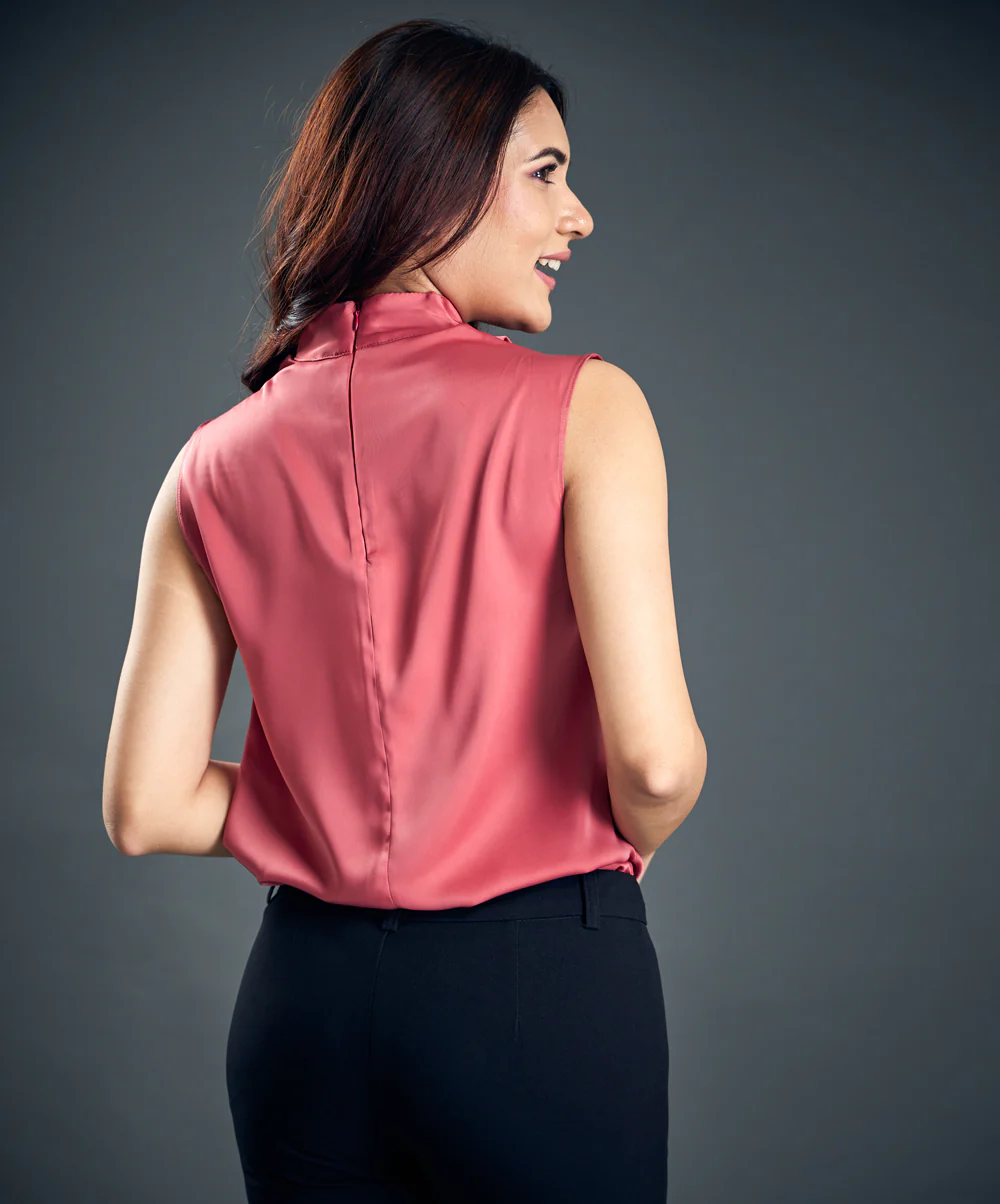 High Neck Pink Satin Top - Image 5