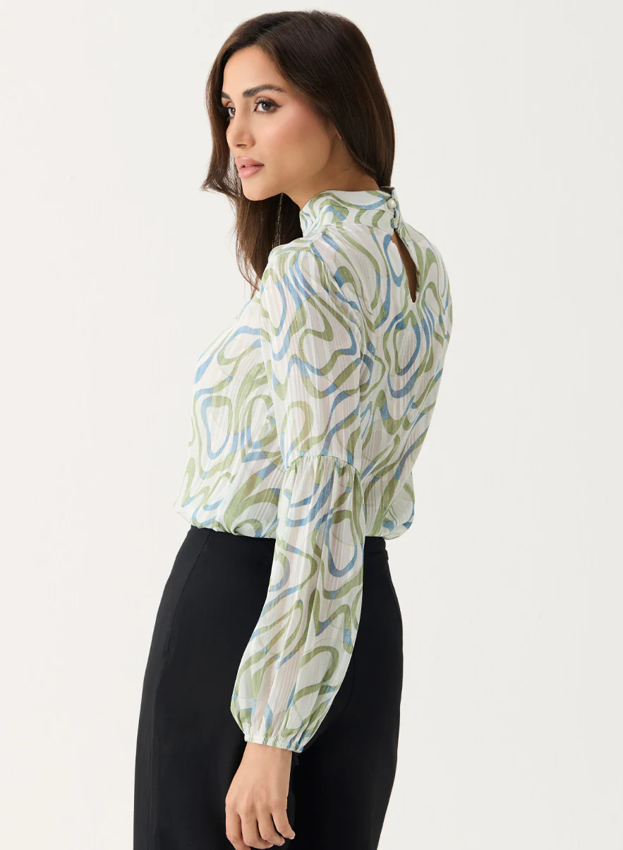 High Neck Printed Long Sleeve Top - Image 4