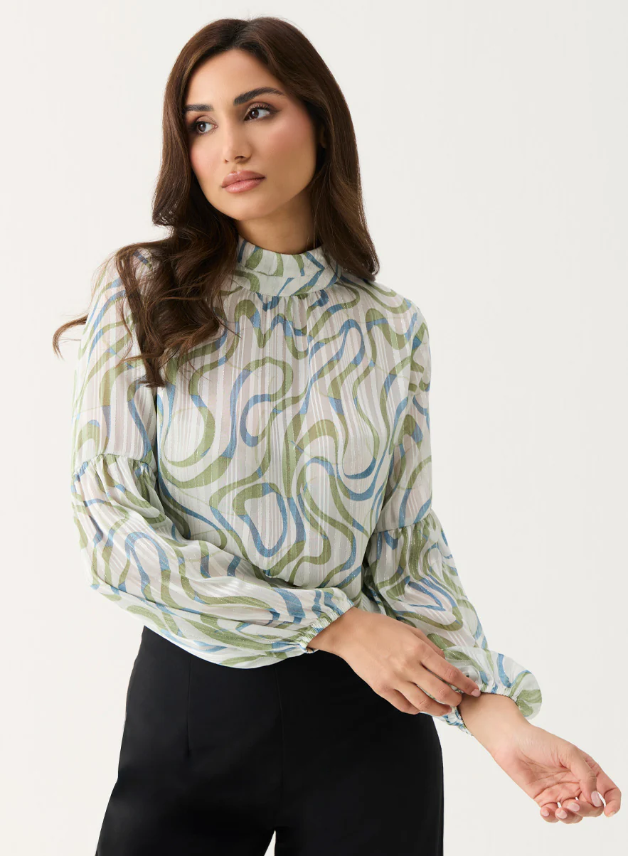 High Neck Printed Long Sleeve Top - Image 5