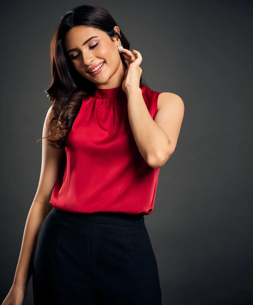 High Neck Sleeveless Satin Top - Image 3