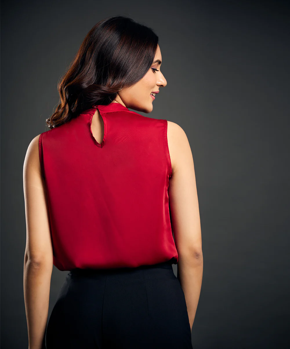 High Neck Sleeveless Satin Top - Image 6