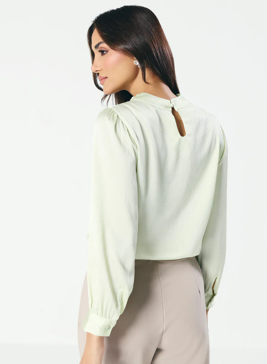 High VNeck Pleated Creamy Green Top - Image 5