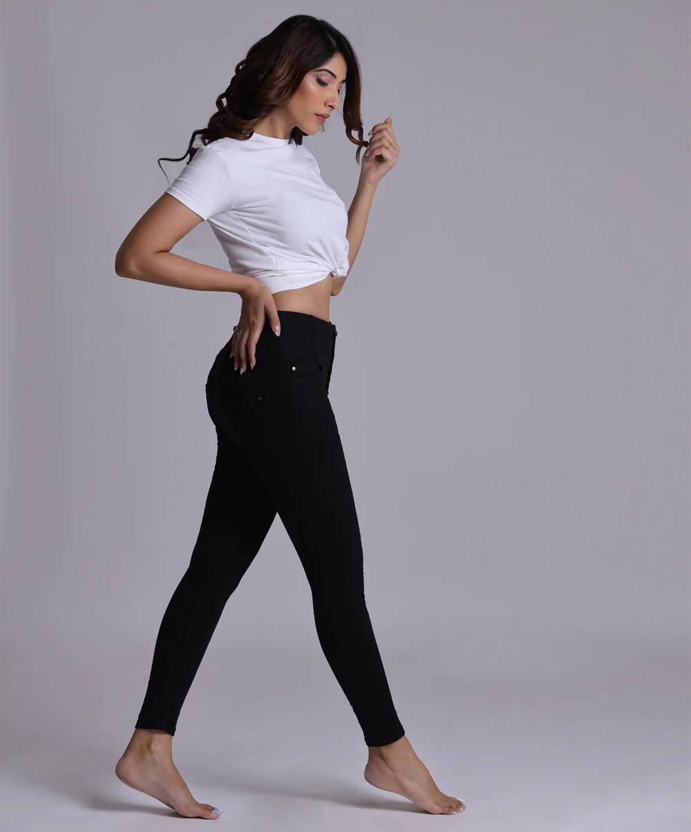 High Waist Light Whiskers Black Jean - Image 2