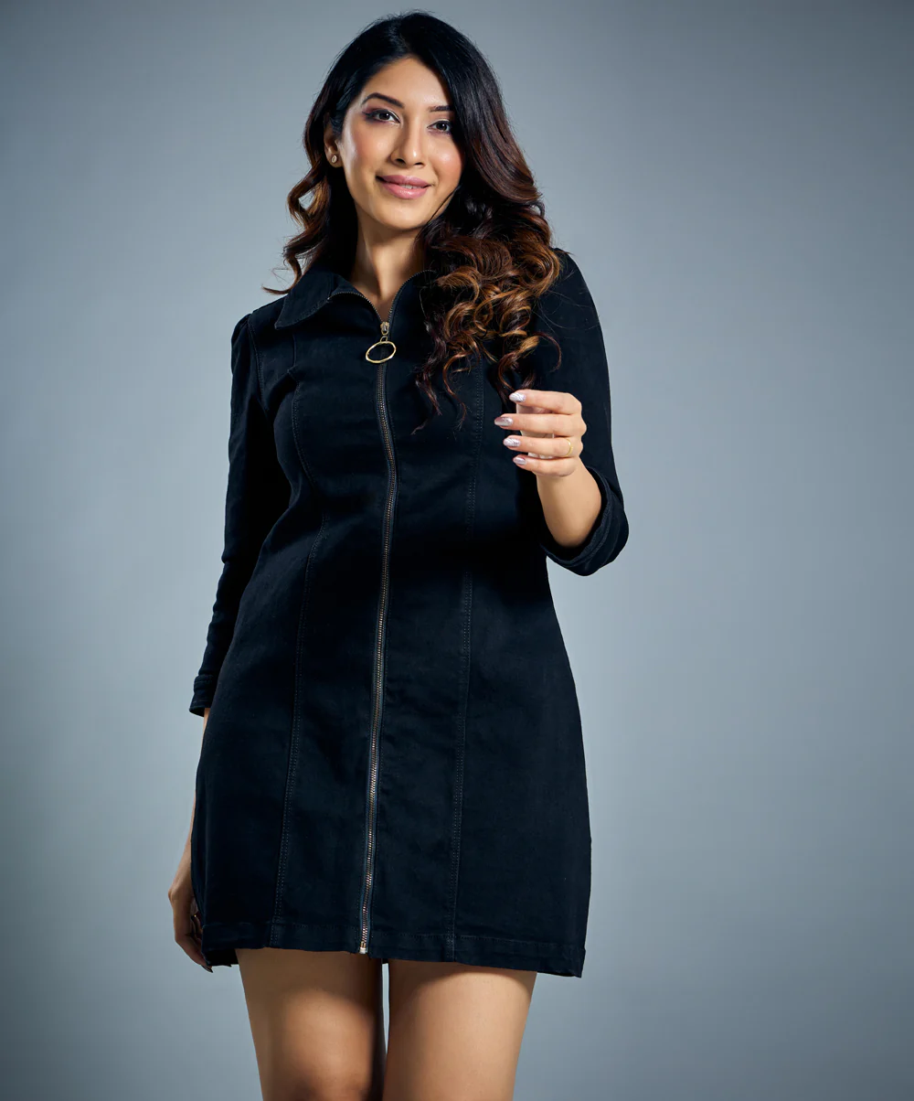Keep It Casual Black Denim Dress - Image 3