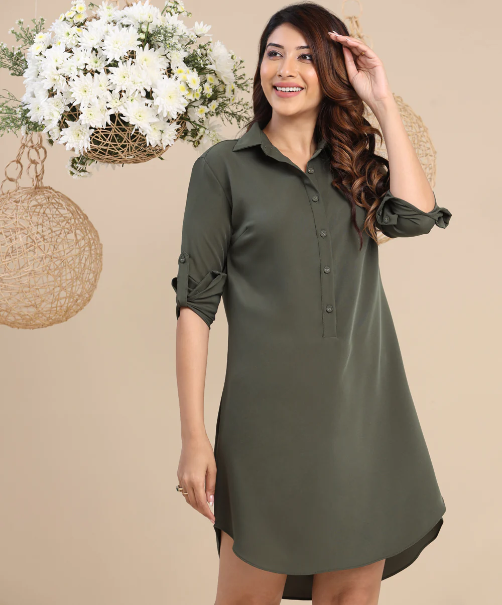 Khaki Color Loose Fitted Shirt Dress - Image 2