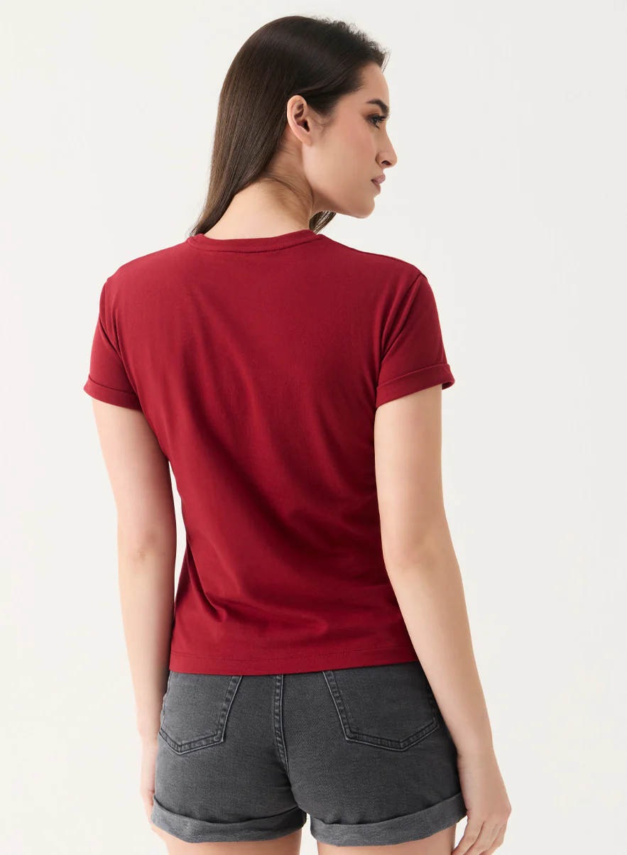 Ladybug Printed Maroon Crew-Neck T-shirt - Image 4