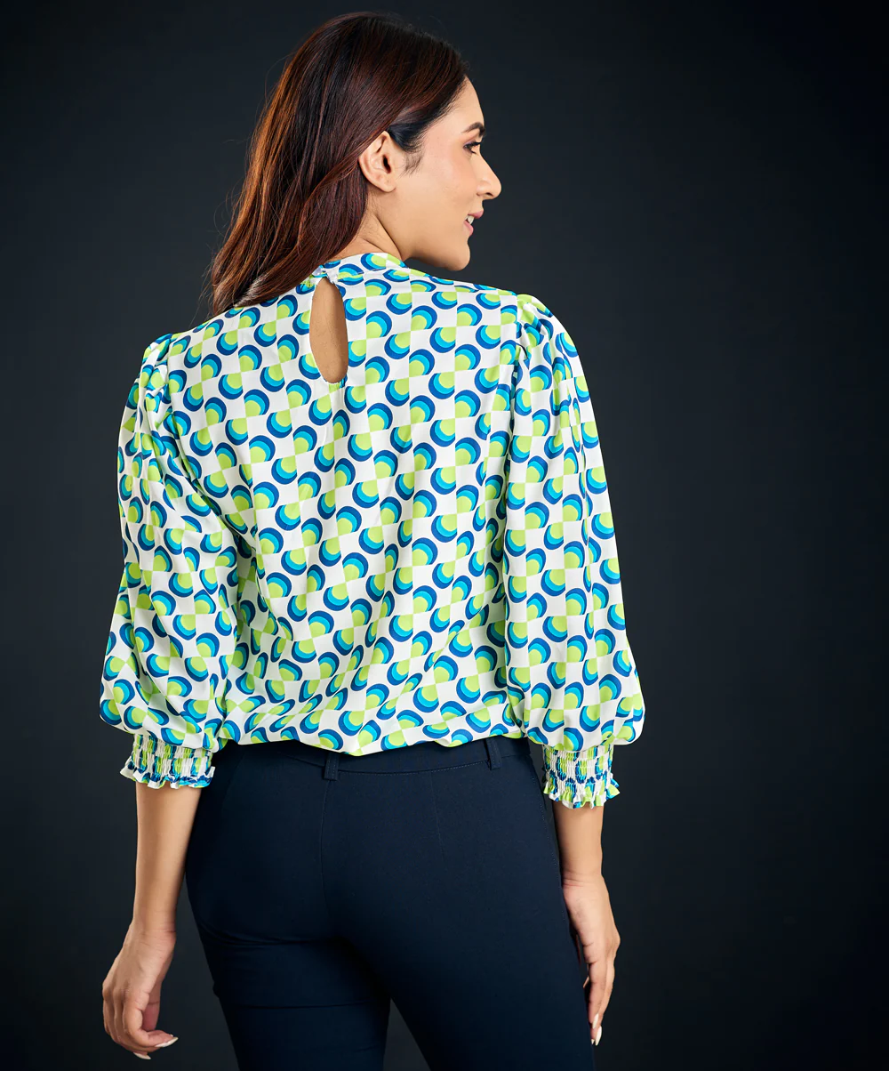 Lantern Sleeve Printed Blouse - Image 4