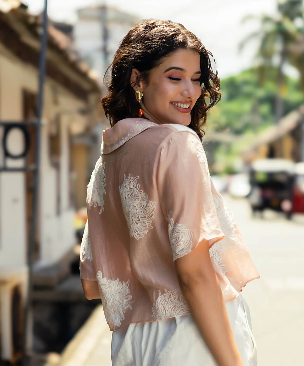 Lapel Pink Detailed Embroidered Top - Image 4