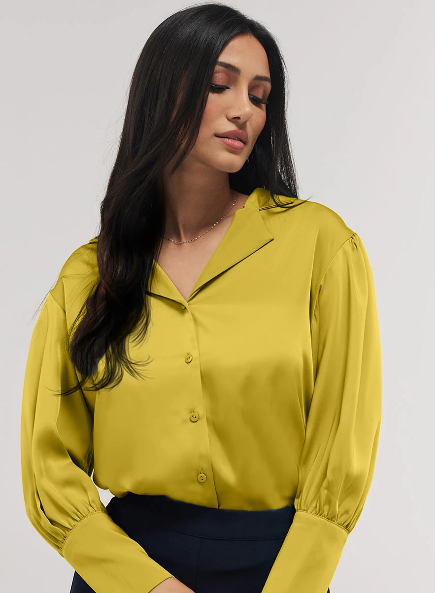 Lapel Collared Mustard Long Sleeve Shirt - Image 2
