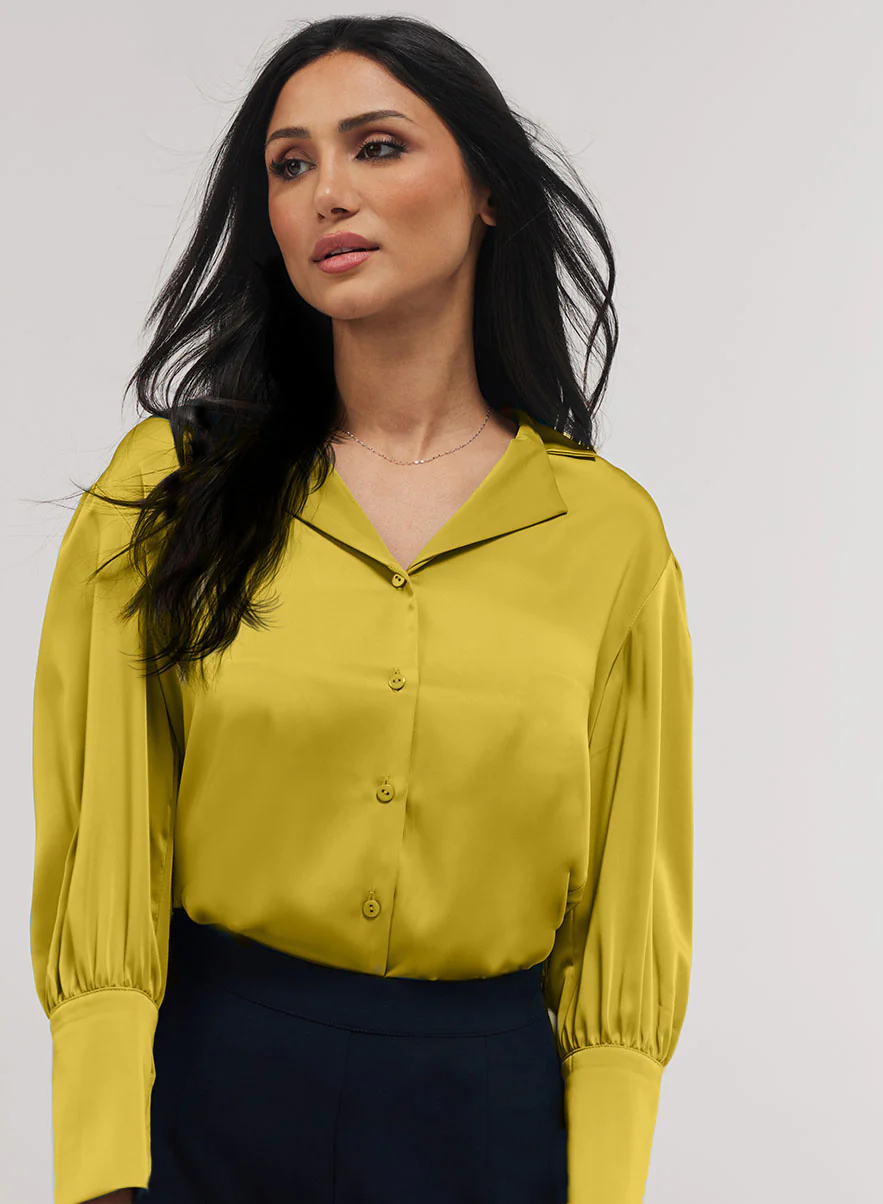 Lapel Collared Mustard Long Sleeve Shirt - Image 3