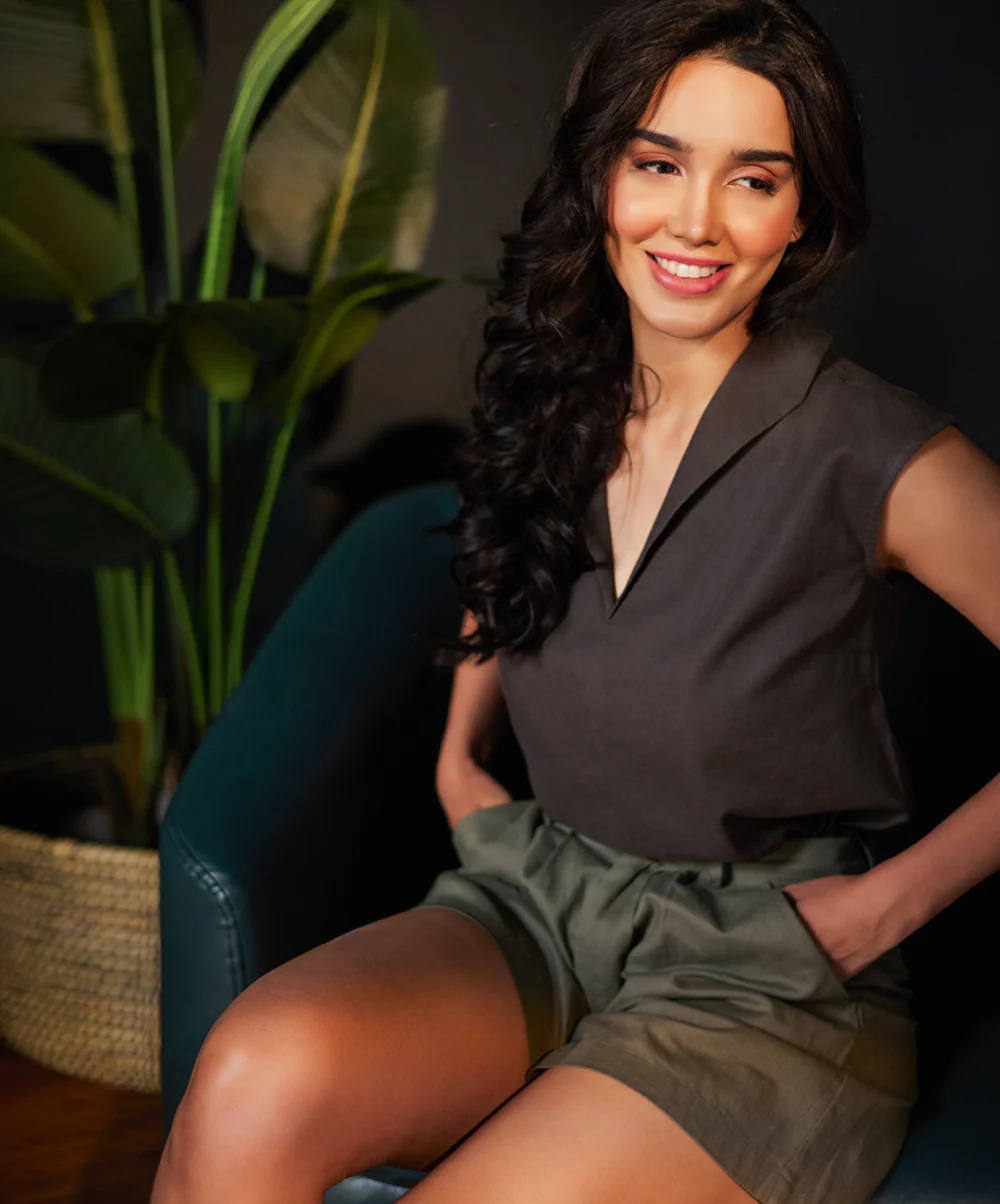 Lapel Vneck Linen Olive Top