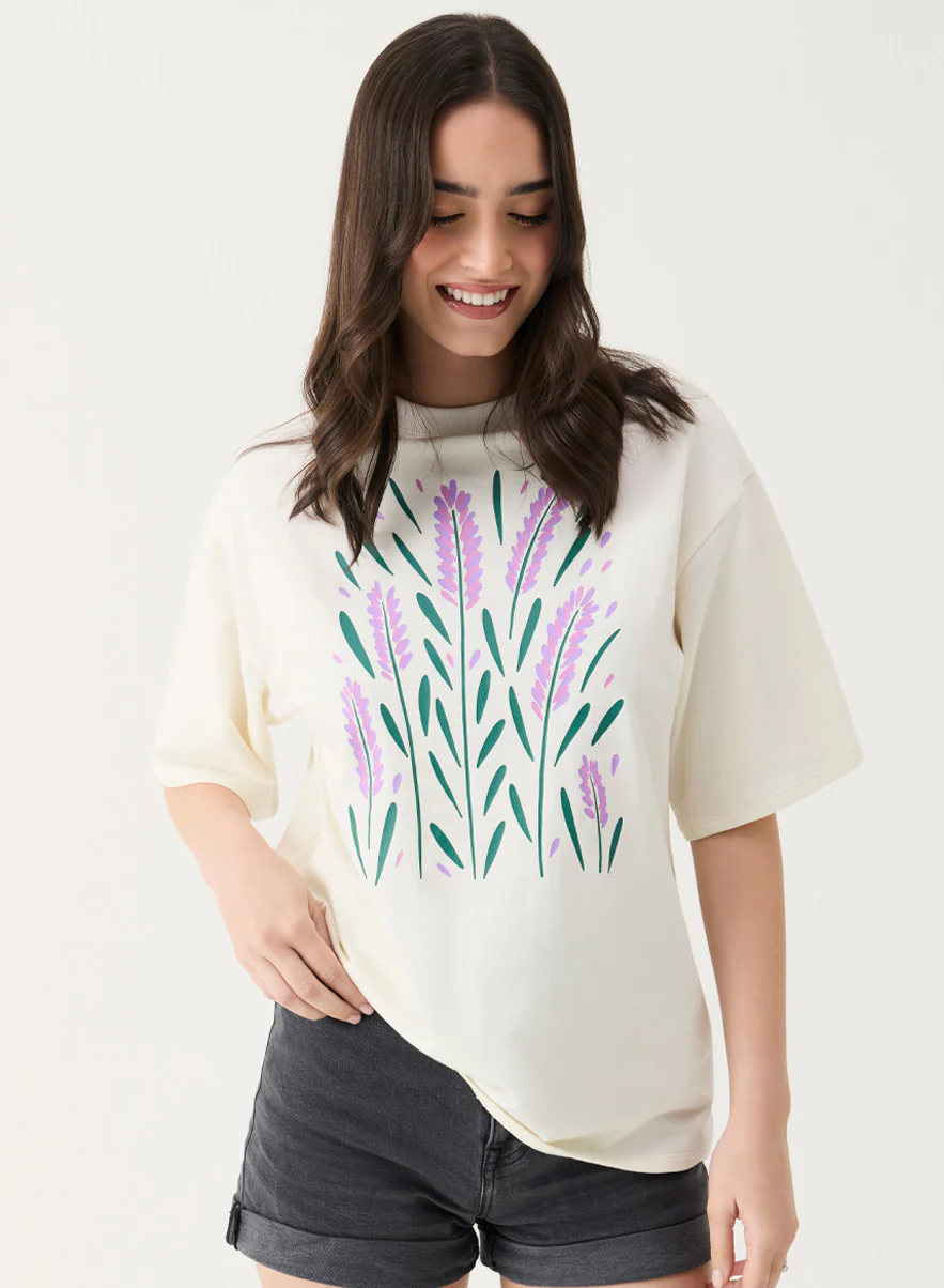 Lavender Printed Oversized T-shirt - Image 2