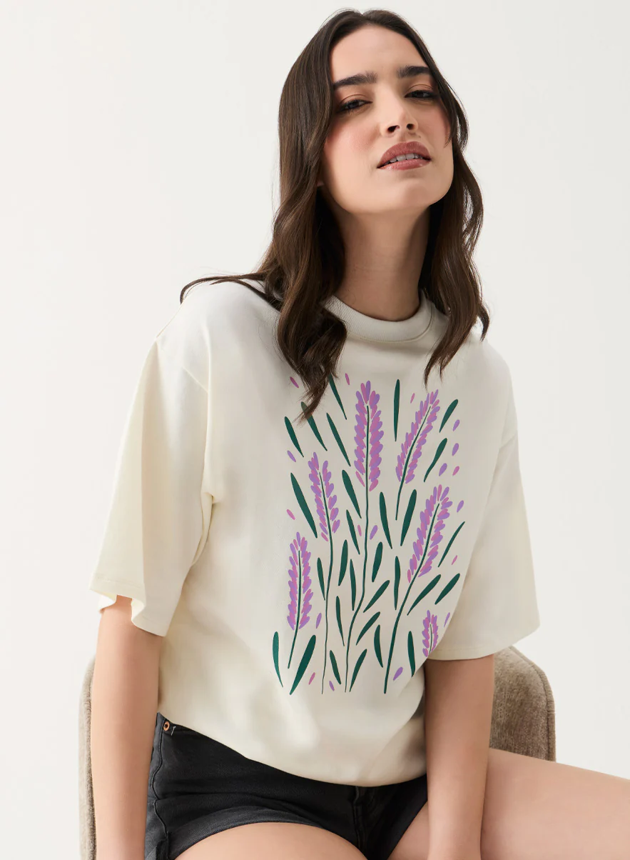 Lavender Printed Oversized T-shirt - Image 3