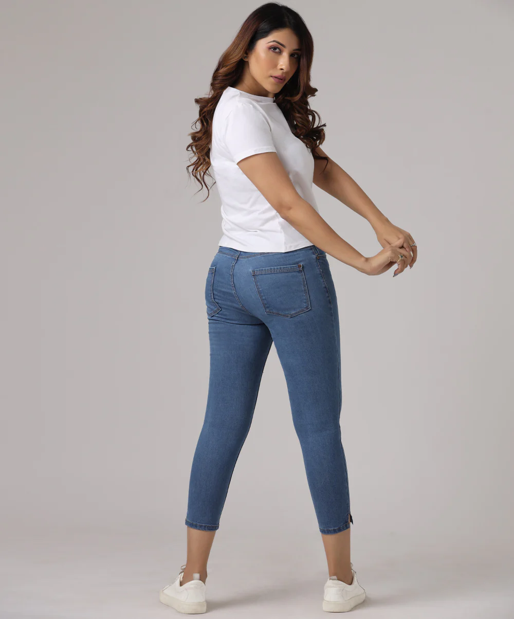 Light Blue Calf Length Slit Jean - Image 3