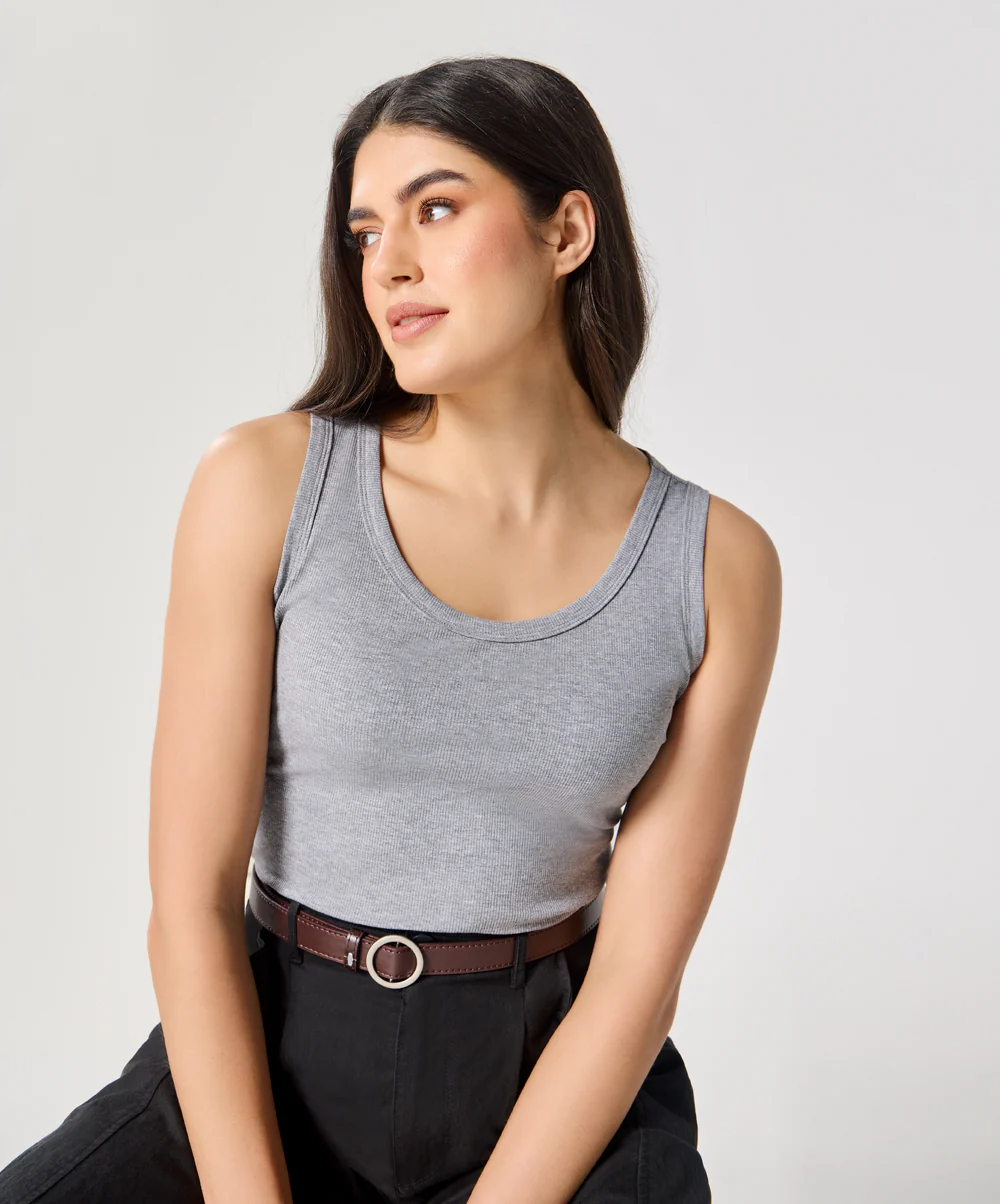 Light Grey Rib Cami Top - Image 4