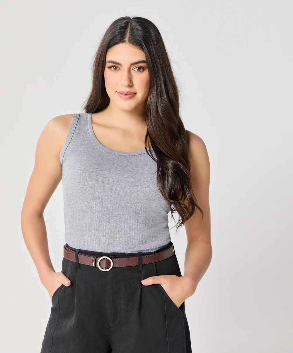 Light Grey Rib Cami Top - Image 5