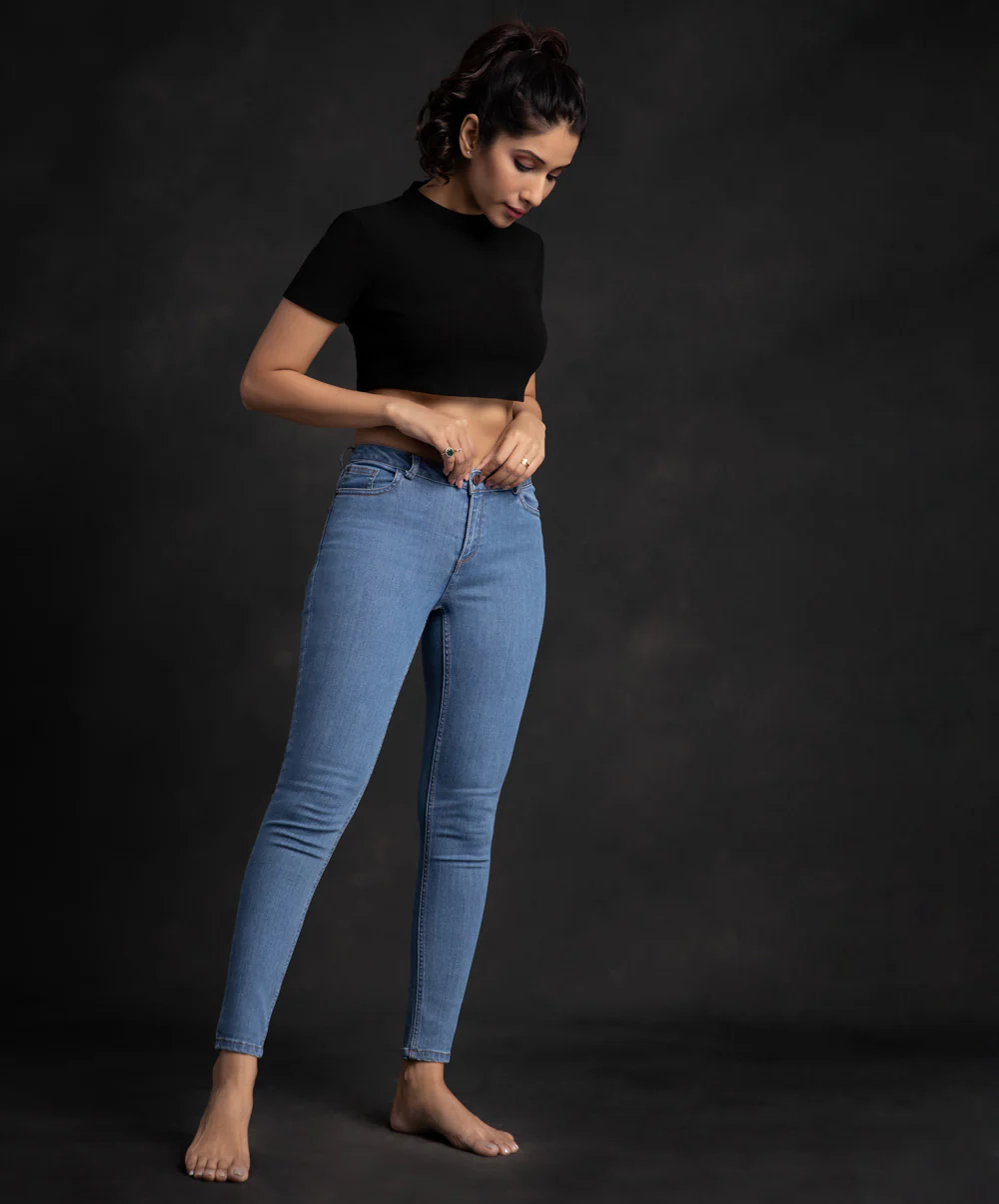 Light Wash Flat Finish Mid Waist Jean