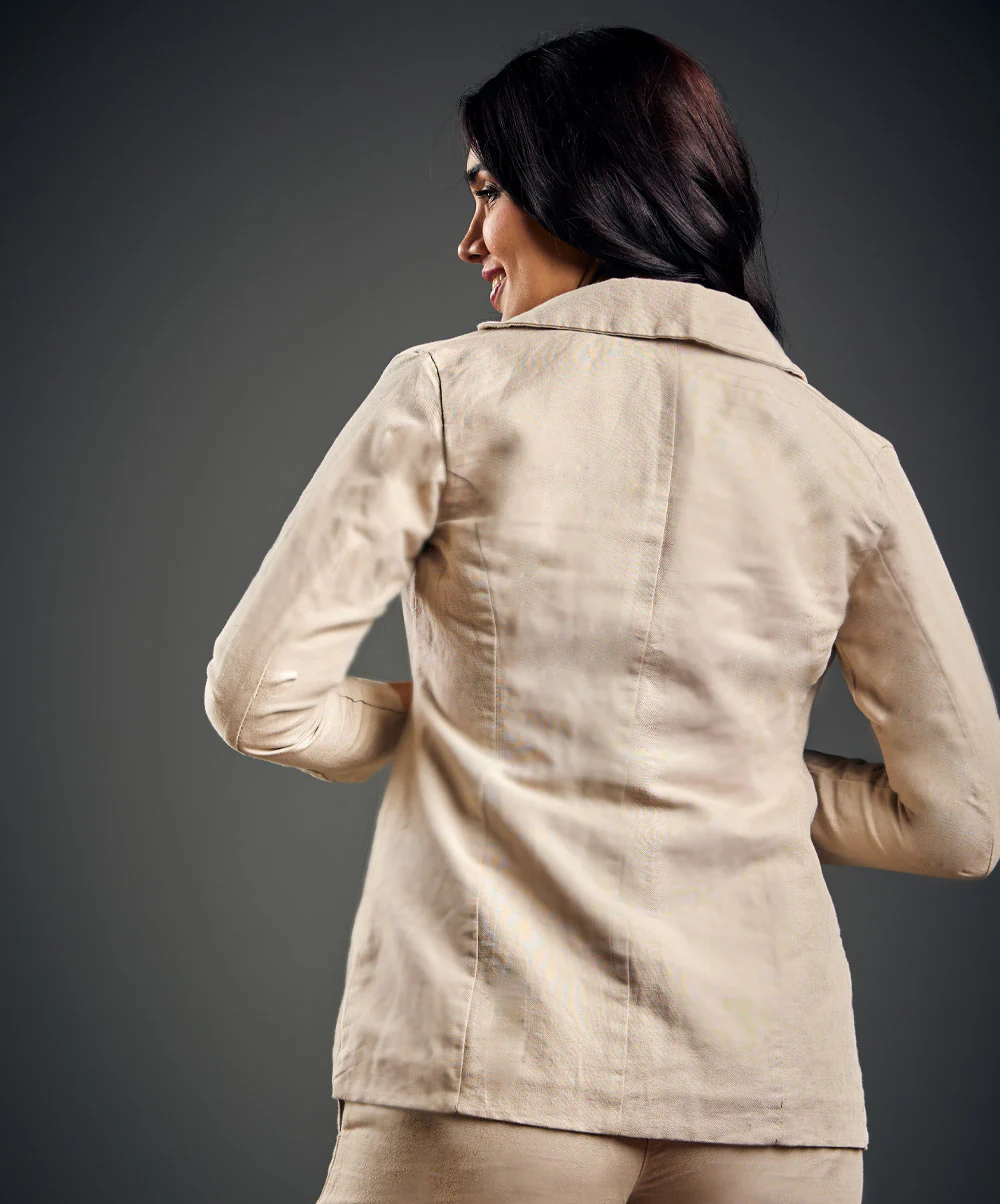 Linen Basic Formal Beige Jacket - Image 2