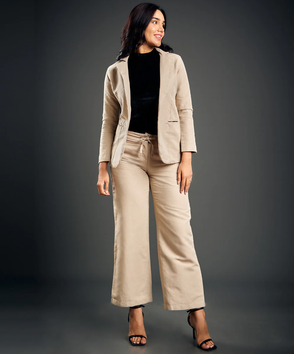 Linen Basic Formal Beige Jacket - Image 3