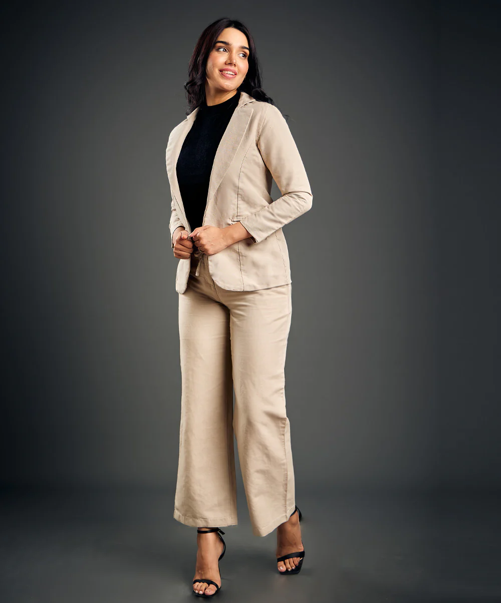 Linen Basic Formal Beige Jacket - Image 4